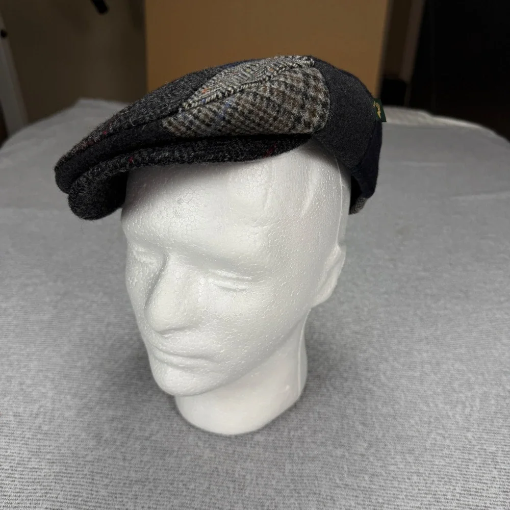 Mucros Weavers Trinity Patchwork Flat Cap Mens Large Wool Tweed Hat Ireland Blue